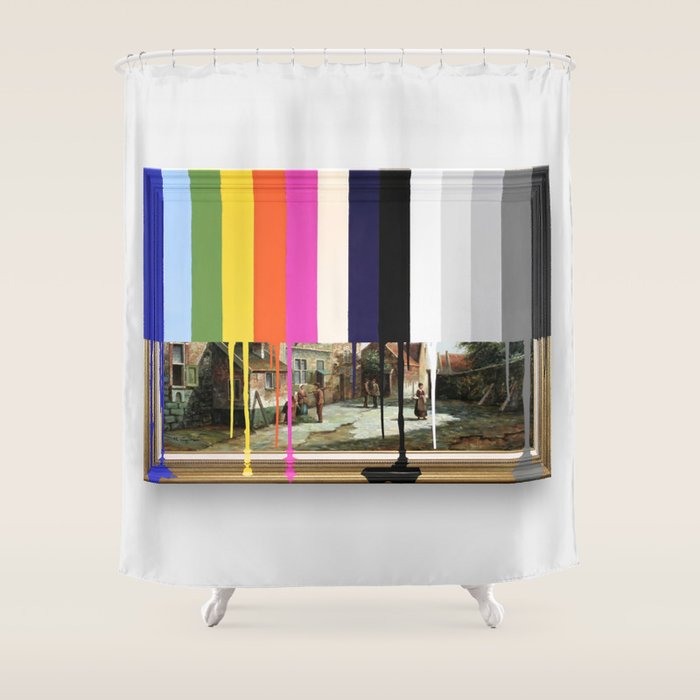 Garage Sale Painting of Peasants with Color Bars Shower Curtain Gallery Image 1