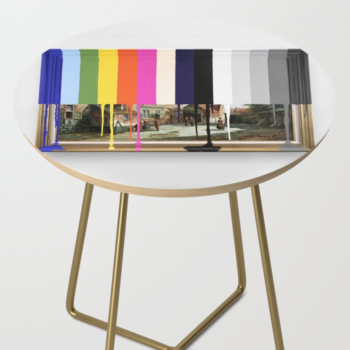 Garage Sale Painting of Peasants with Color Bars Side Table Gallery Image 2