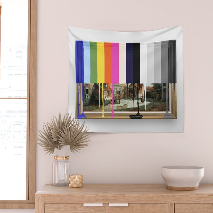 Garage Sale Painting of Peasants with Color Bars Wall Tapestry Gallery Image 2