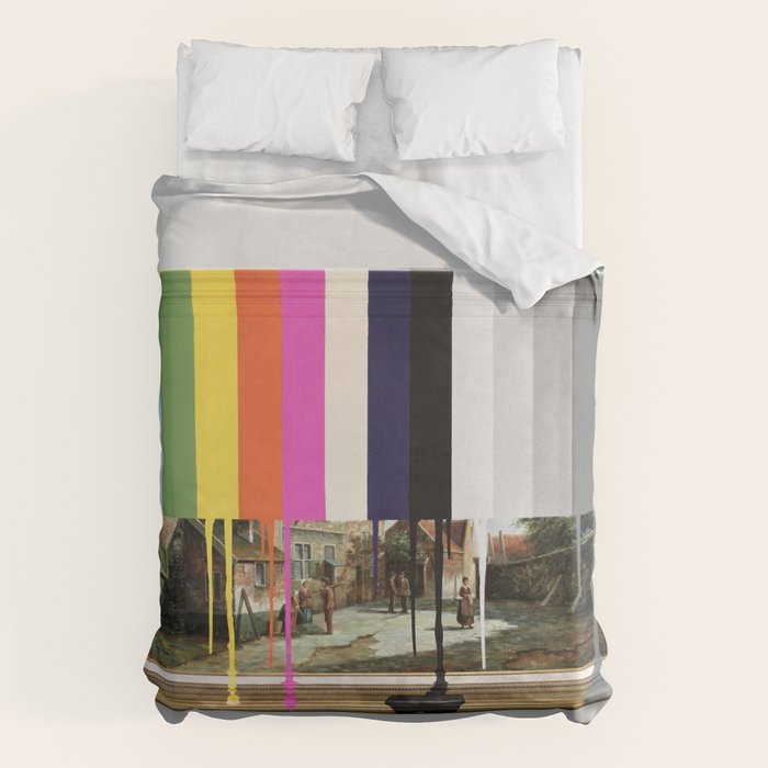 Garage Sale Painting of Peasants with Color Bars Duvet Cover Gallery Image 6