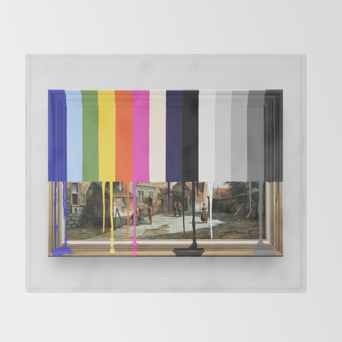 Garage Sale Painting of Peasants with Color Bars Throw Blanket Gallery Image 2