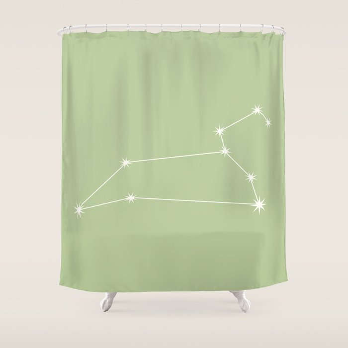 Leo Zodiac Star Constellation Line Art Soft Green Shower Curtain Gallery Image 1
