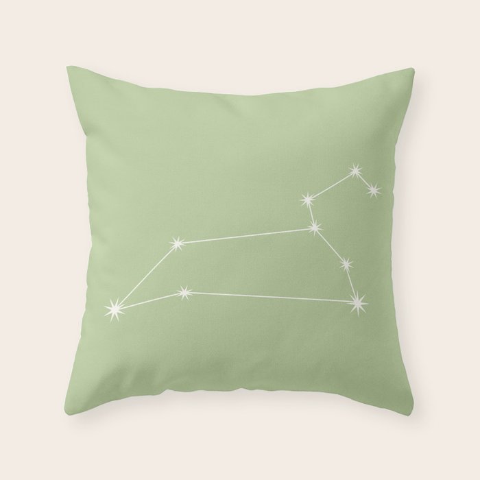 Leo Zodiac Star Constellation Line Art Soft Green Throw Pillow Gallery Image 1