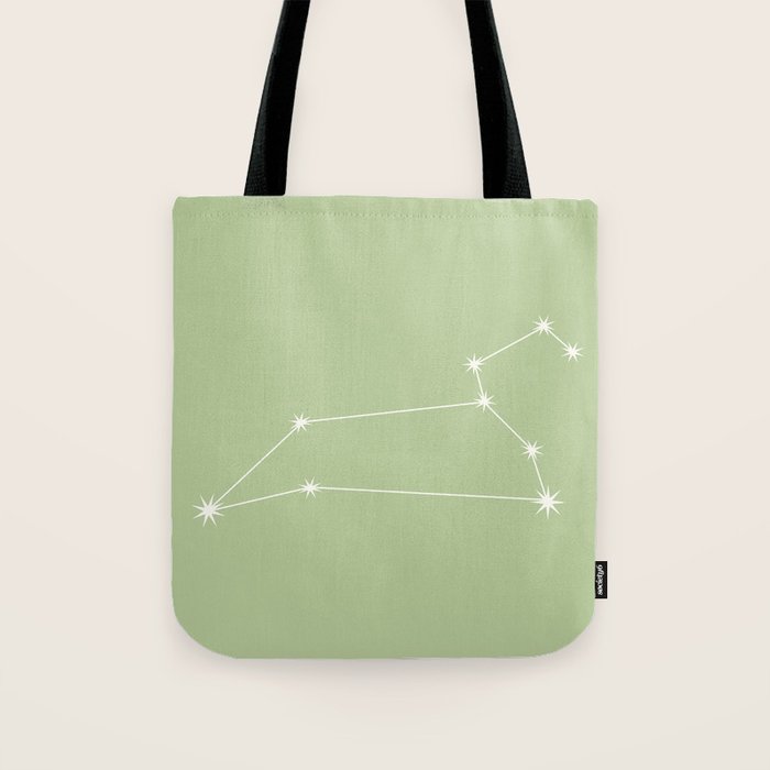 Leo Zodiac Star Constellation Line Art Soft Green Tote Bag Gallery Image 1
