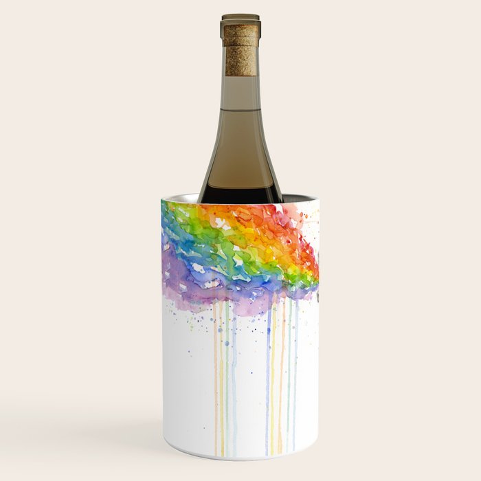 T-Rex Dinosaur Rainbow Puke Taste the Rainbow Watercolor Wine Chiller Gallery Image 2