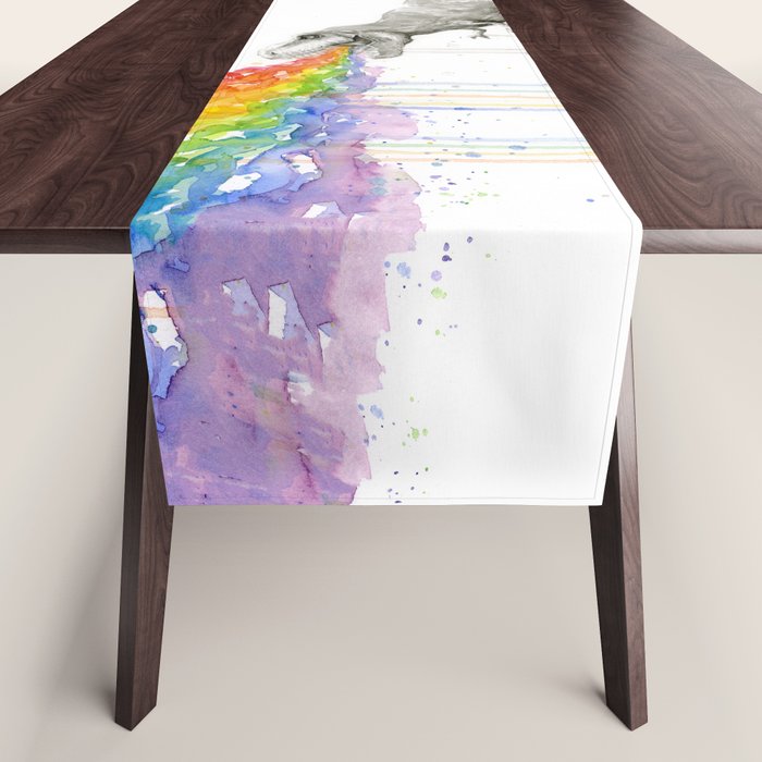 T-Rex Dinosaur Rainbow Puke Taste the Rainbow Watercolor Table Runner Gallery Image 1