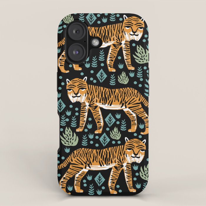 Tiger forest tropical tigers screen print art by andrea lauren iPhone Case Gallery Image 1