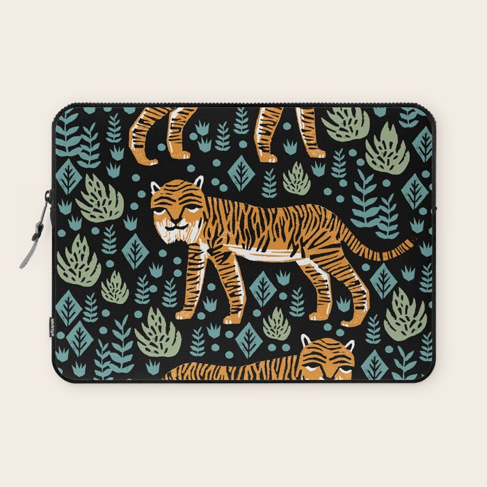 Tiger forest tropical tigers screen print art by andrea lauren Laptop Sleeve Gallery Image 1