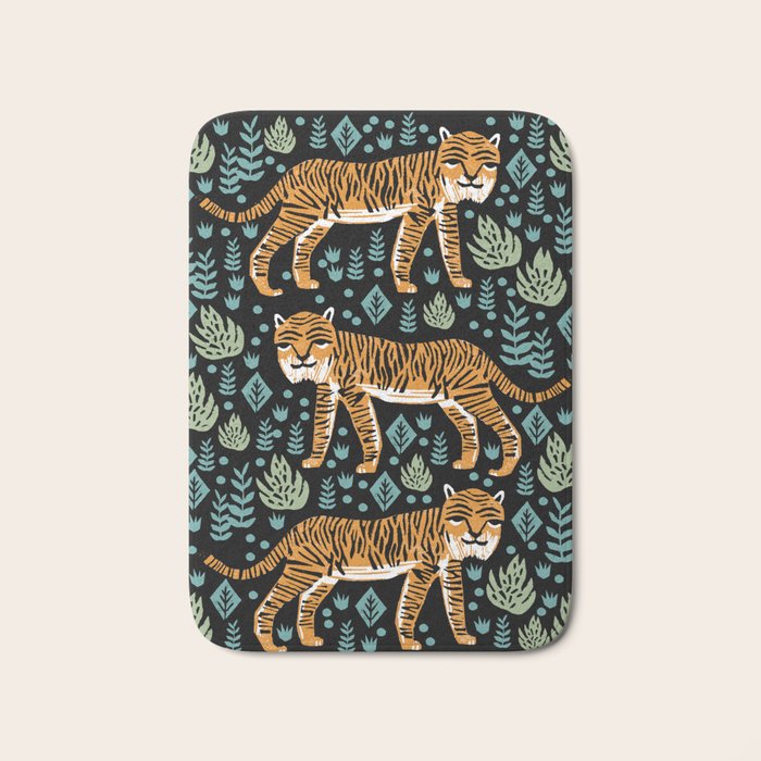 Tiger forest tropical tigers screen print art by andrea lauren Bath Mat Gallery Image 1