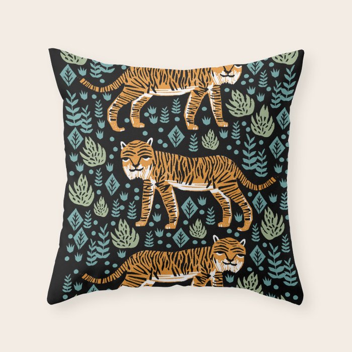 Tiger forest tropical tigers screen print art by andrea lauren Throw Pillow Gallery Image 6