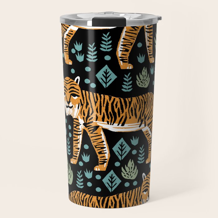 Tiger forest tropical tigers screen print art by andrea lauren Travel Mug Gallery Image 1