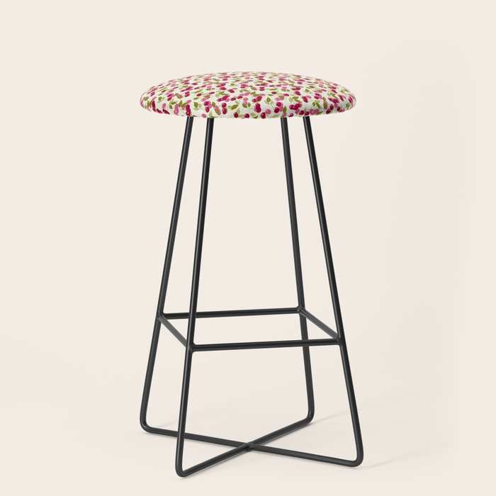 Ripe red and pink cherry berries retro rustic pattern Stool Gallery Image 1