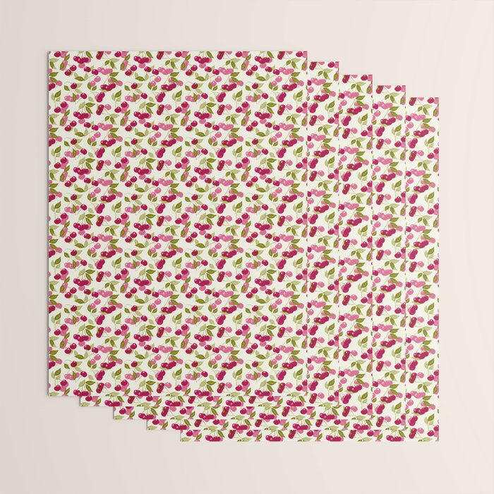 Ripe red and pink cherry berries retro rustic pattern Wrapping Paper Gallery Image 3