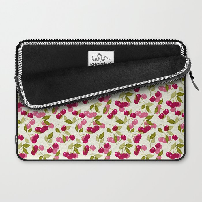 Ripe red and pink cherry berries retro rustic pattern Laptop Sleeve Gallery Image 2