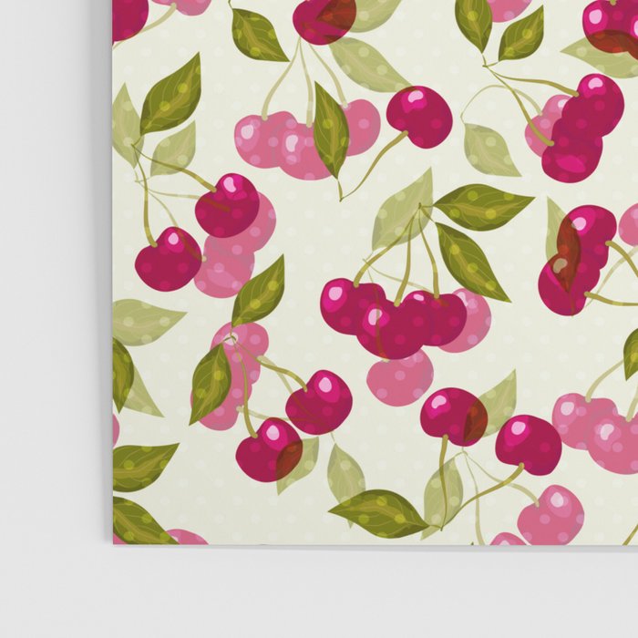 Ripe red and pink cherry berries retro rustic pattern Poster Gallery Image 3