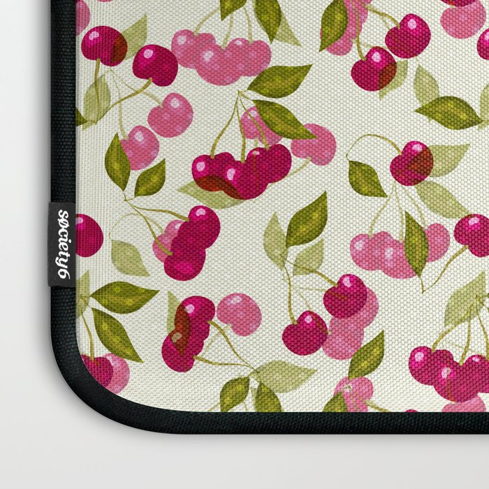 Ripe red and pink cherry berries retro rustic pattern Laptop Sleeve Gallery Image 3