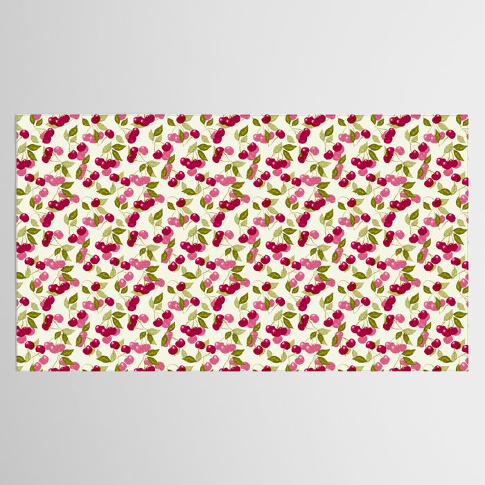 Ripe red and pink cherry berries retro rustic pattern Tablecloth Gallery Image 2