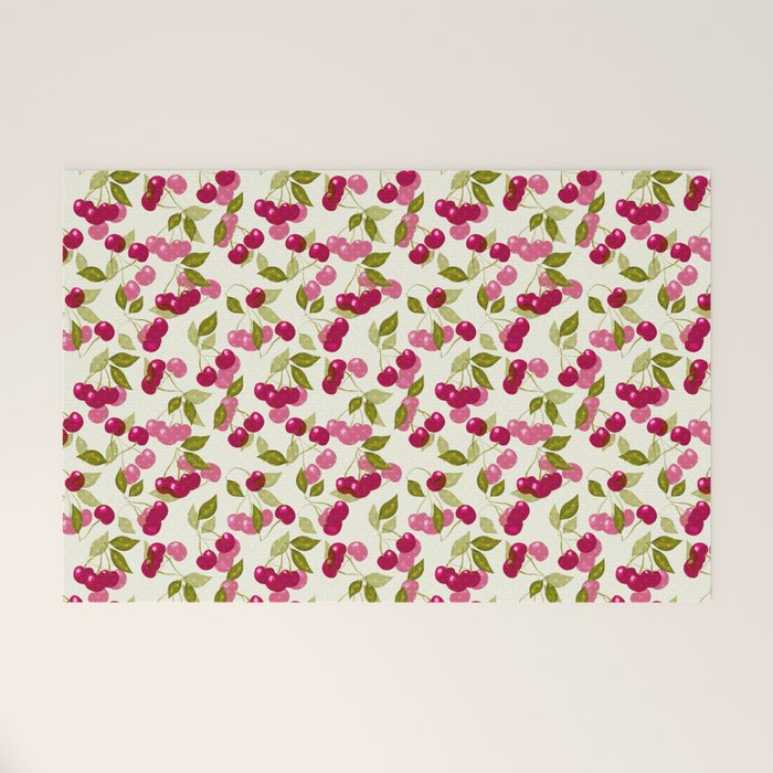 Ripe red and pink cherry berries retro rustic pattern Welcome Mat Gallery Image 1