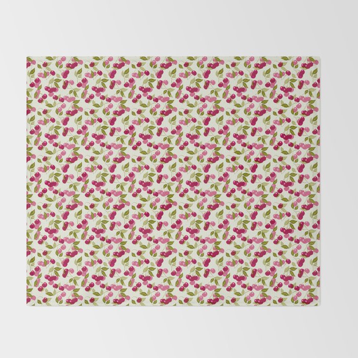 Ripe red and pink cherry berries retro rustic pattern Throw Blanket Gallery Image 2