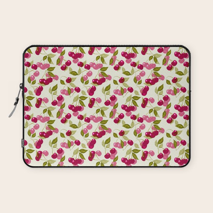 Ripe red and pink cherry berries retro rustic pattern Laptop Sleeve Gallery Image 1