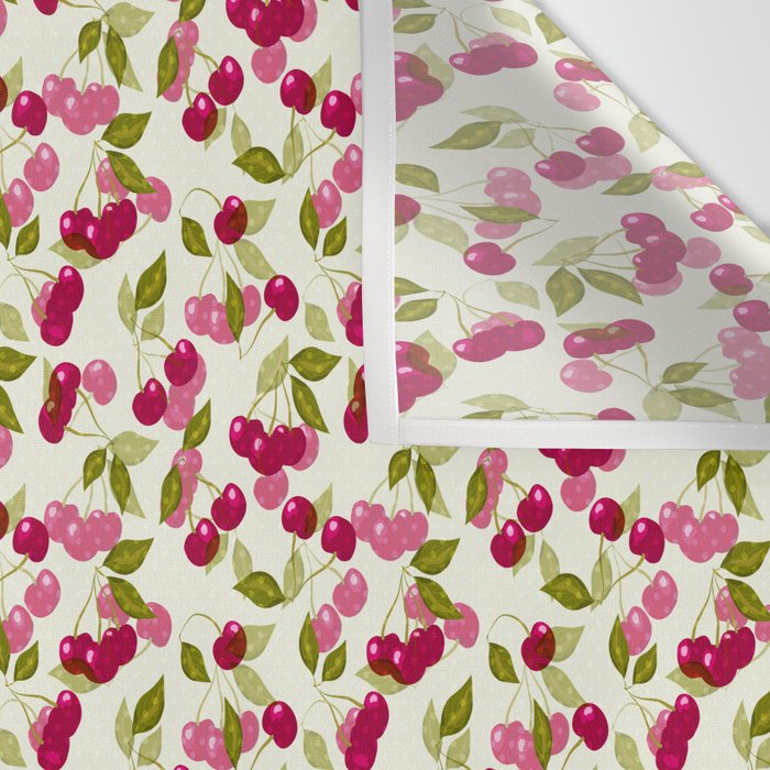 Ripe red and pink cherry berries retro rustic pattern Wall Tapestry Gallery Image 3
