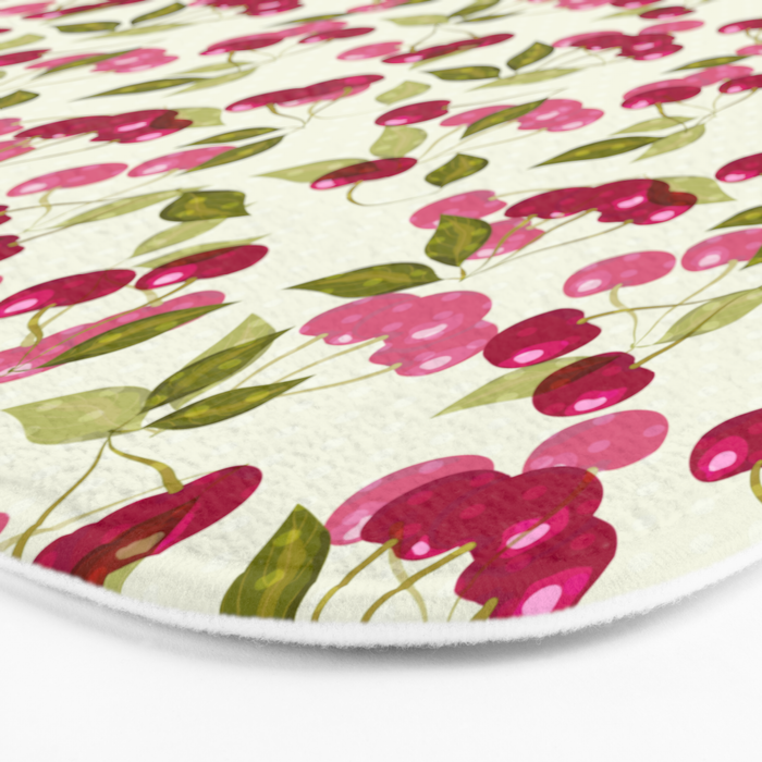 Ripe red and pink cherry berries retro rustic pattern Bath Mat Gallery Image 3