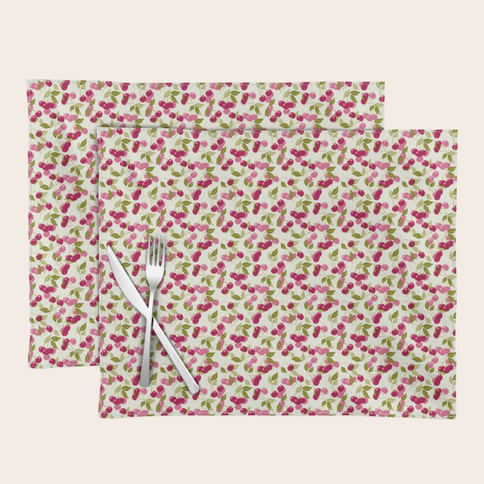 Ripe red and pink cherry berries retro rustic pattern Placemat Gallery Image 1