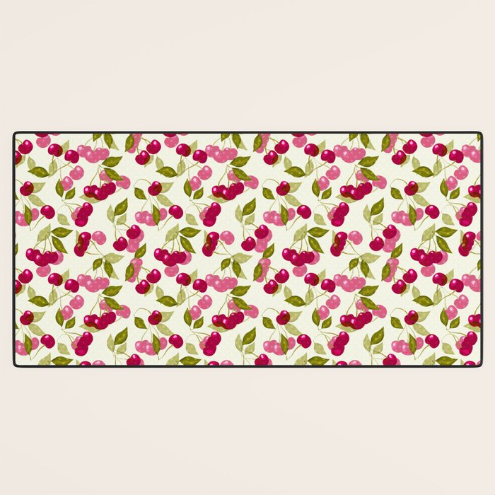 Ripe red and pink cherry berries retro rustic pattern Desk Mat Gallery Image 3