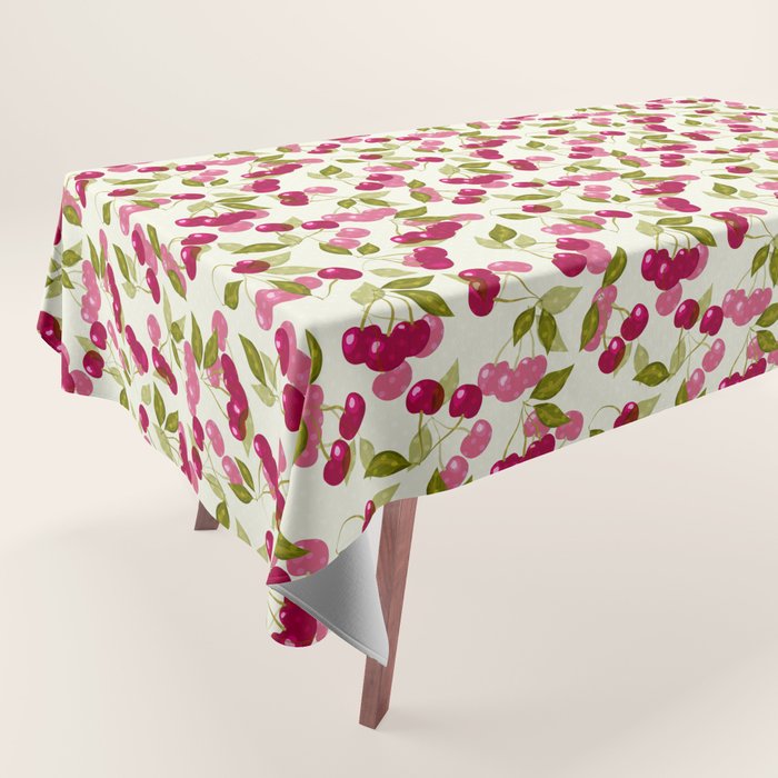 Ripe red and pink cherry berries retro rustic pattern Tablecloth Gallery Image 1