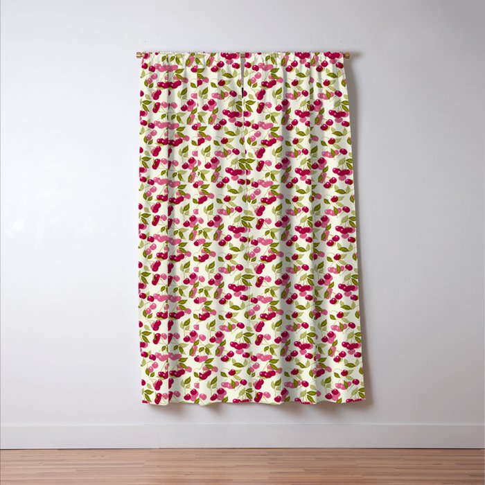 Ripe red and pink cherry berries retro rustic pattern Window Curtain Gallery Image 3