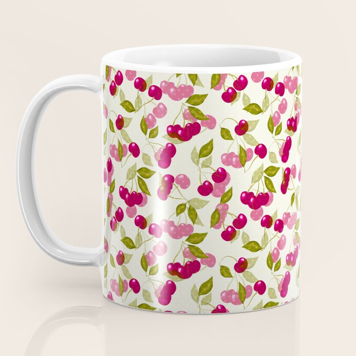 Ripe red and pink cherry berries retro rustic pattern Coffee Mug Gallery Image 3