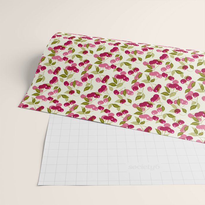 Ripe red and pink cherry berries retro rustic pattern Wrapping Paper Gallery Image 2