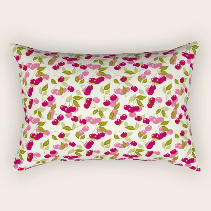 Ripe red and pink cherry berries retro rustic pattern Rectangular Pillow Gallery Image 1