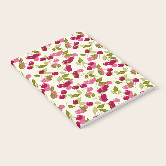 Ripe red and pink cherry berries retro rustic pattern Notebook Gallery Image 2
