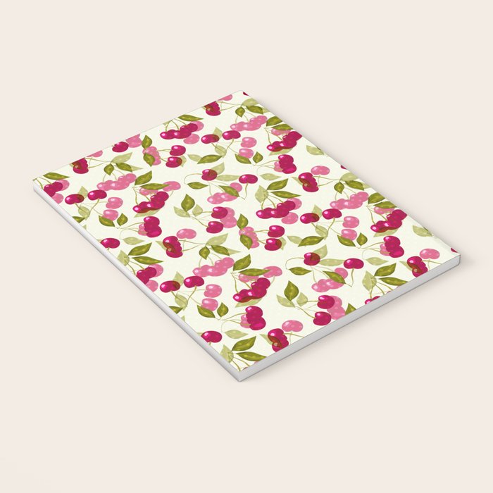 Ripe red and pink cherry berries retro rustic pattern Notebook Gallery Image 3