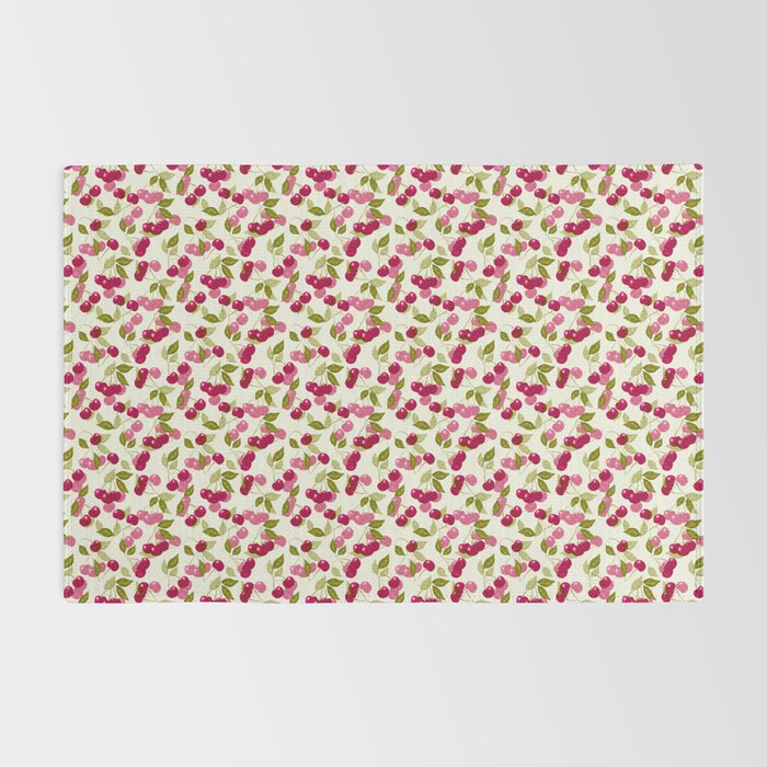 Ripe red and pink cherry berries retro rustic pattern Rug Gallery Image 2