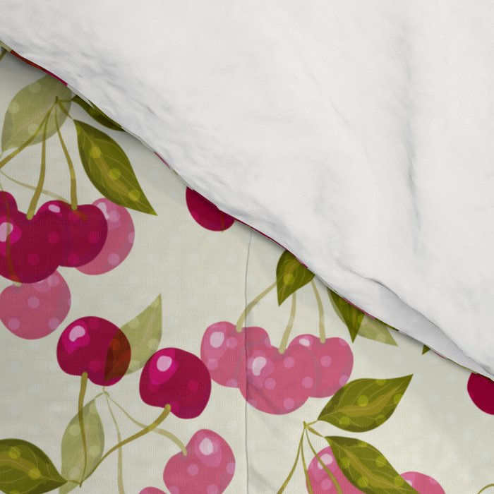Ripe red and pink cherry berries retro rustic pattern Comforter Gallery Image 4