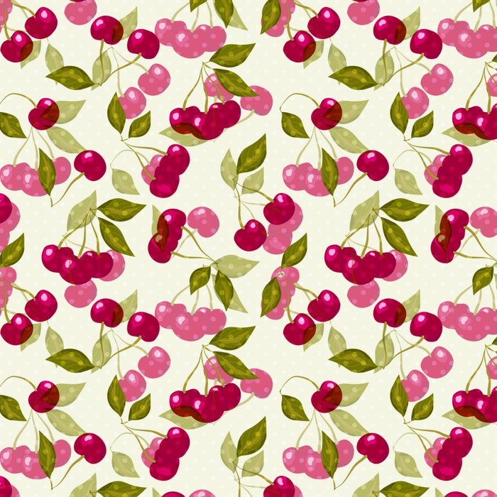 Ripe red and pink cherry berries retro rustic pattern Coffee Mug Gallery Image 2