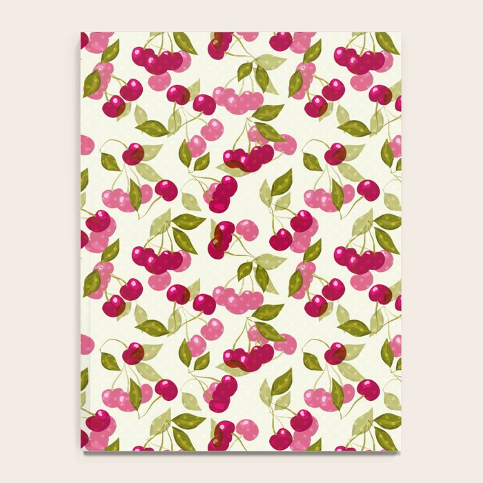 Ripe red and pink cherry berries retro rustic pattern Notebook Gallery Image 4