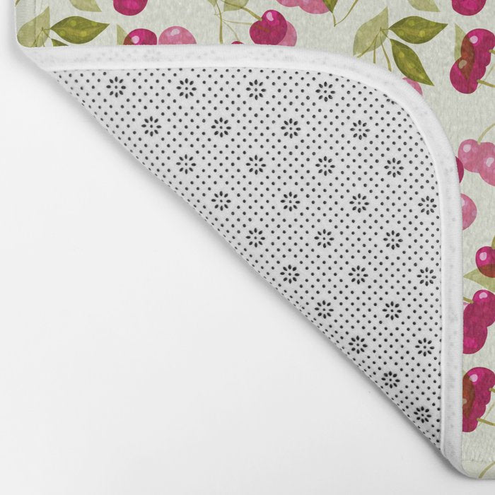Ripe red and pink cherry berries retro rustic pattern Bath Mat Gallery Image 2