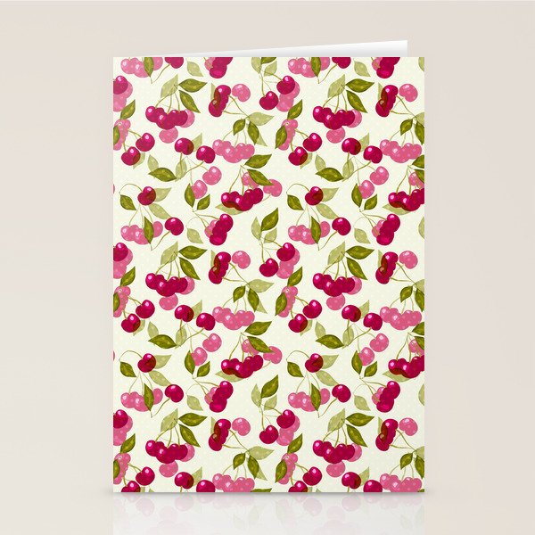 Ripe red and pink cherry berries retro rustic pattern Stationery Card Gallery Image 2