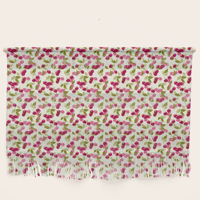 Ripe red and pink cherry berries retro rustic pattern Wall Hanging Gallery Image 1