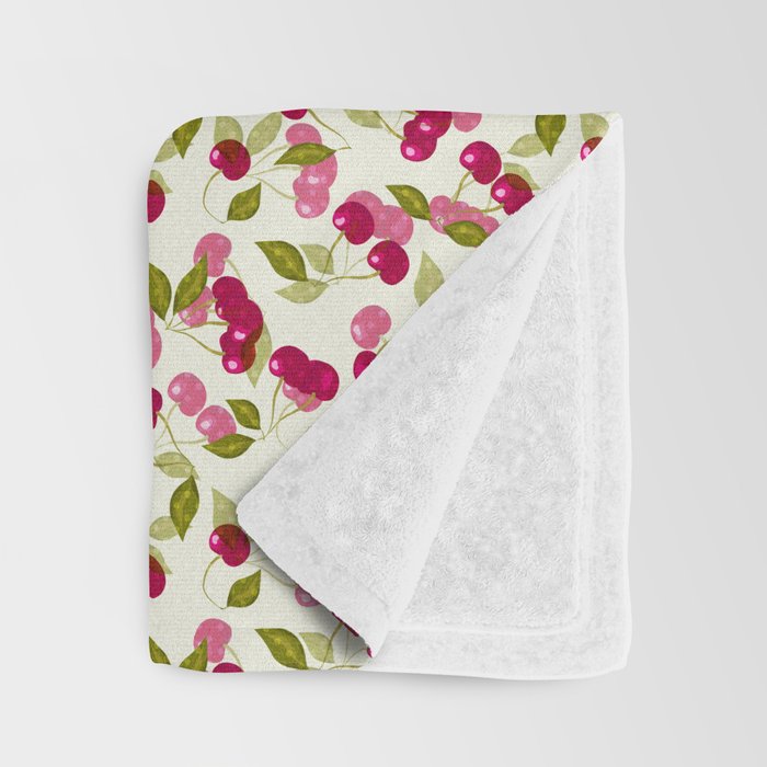 Ripe red and pink cherry berries retro rustic pattern Throw Blanket Gallery Image 3
