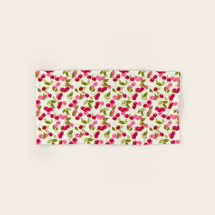 Ripe red and pink cherry berries retro rustic pattern Bath Towel Gallery Image 1