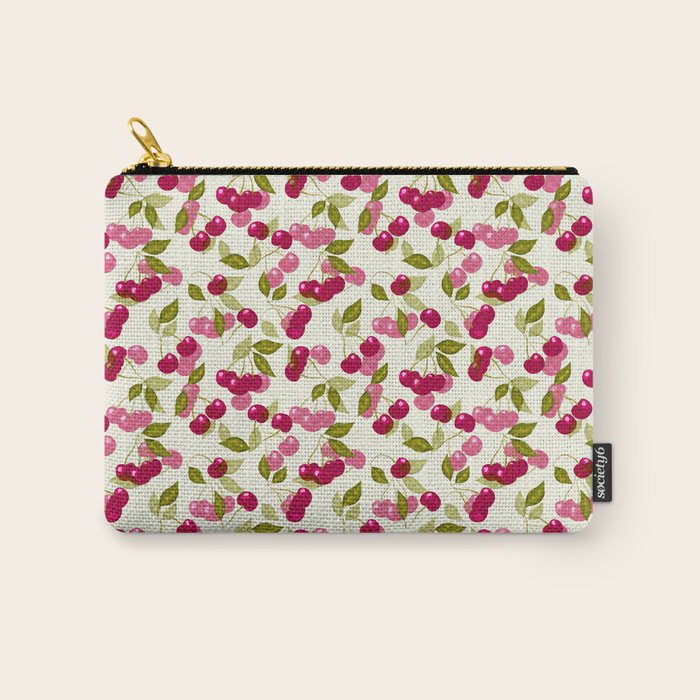 Ripe red and pink cherry berries retro rustic pattern Carry All Pouch Gallery Image 1