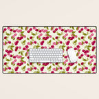 Ripe red and pink cherry berries retro rustic pattern Desk Mat Gallery Image 1