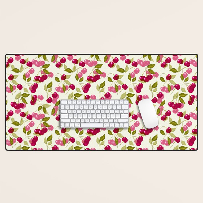 Ripe red and pink cherry berries retro rustic pattern Desk Mat Gallery Image 1