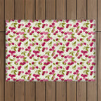 Ripe red and pink cherry berries retro rustic pattern Outdoor Rug Gallery Image 1