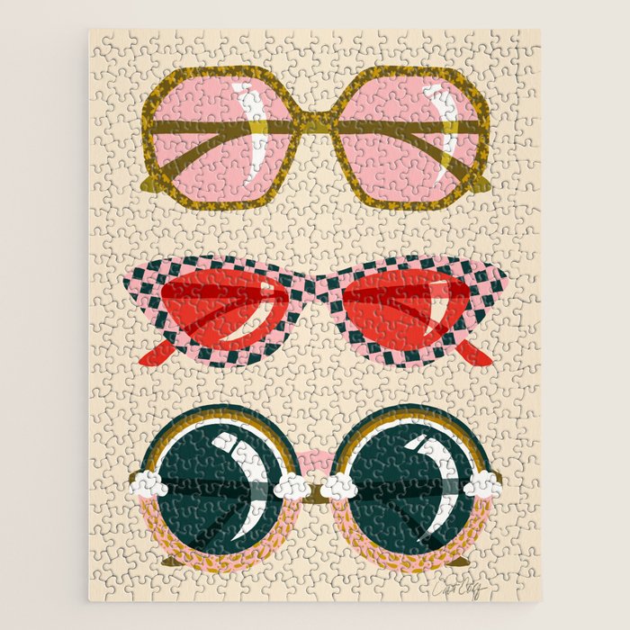 Retro Sunglasses - Red & Teal on Cream Jigsaw Puzzle Gallery Image 1