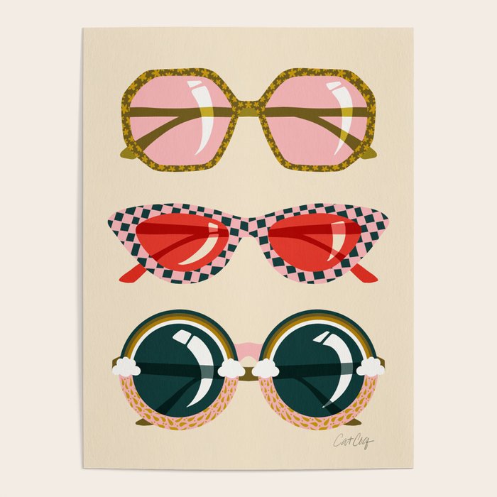Retro Sunglasses - Red & Teal on Cream Poster Gallery Image 4